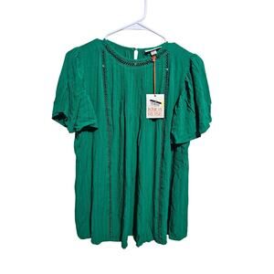 Know Rose Top Womens Green Blouse NEW Size XS Flutter Sleeve Boho  (808)